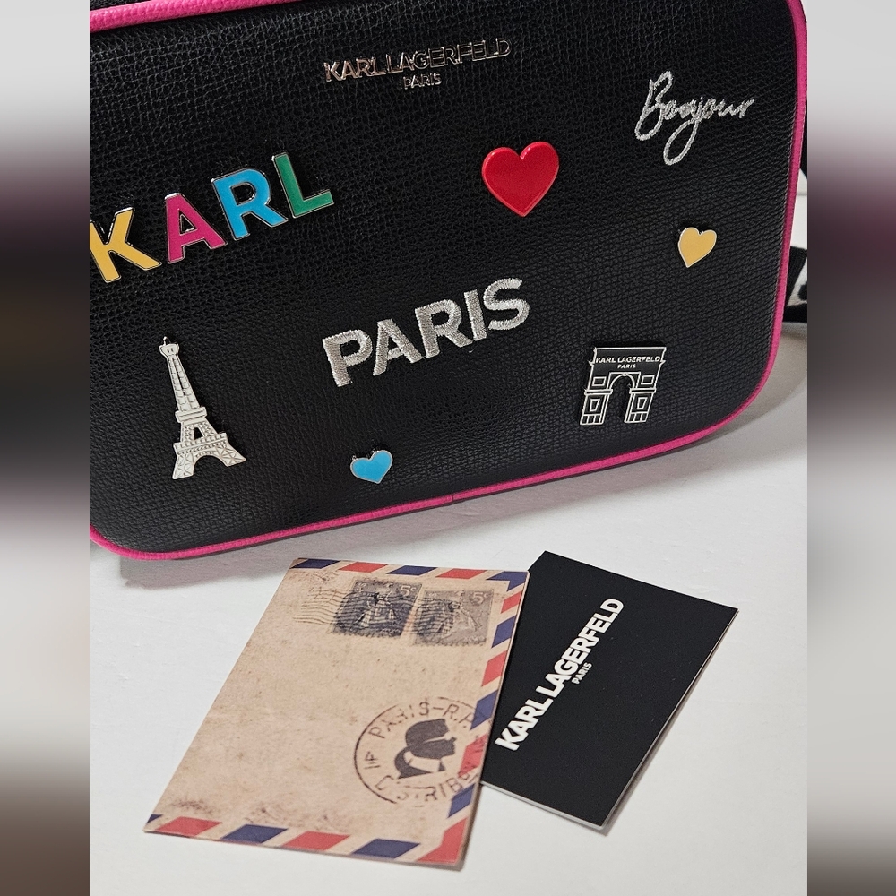 NWT Karl Lagerfeld Black Crossbody Bag with Pink Accents - Picture 8 of 8